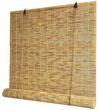Outdoor Reed Roller Blinds, Bamboo Blinds Outdoor, Retro Bamboo Shades, Anti-UV and Waterproof, Privacy Protection, Lifting, Sun Protection,Easy Installation