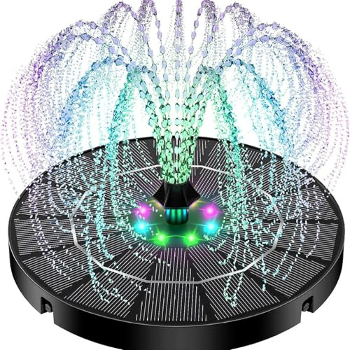 Solfontän för fågelbad, 3,5 W svart solfontänpump med färgglada LED-lampor och utbytbara munstycken för fågelbad, trädgård, damm, pool..