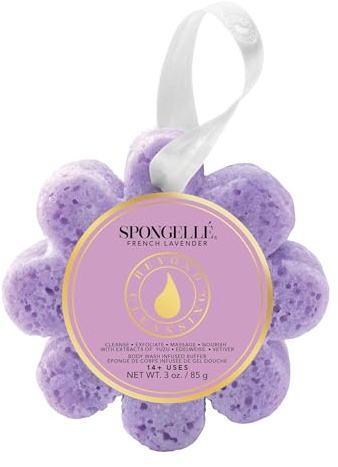 Spongellé French Lavender Wild Flower Bath Sponge | Built-in Body Wash & Body Scrubber, Shower Loofah Sponge for Women | 14+ uses