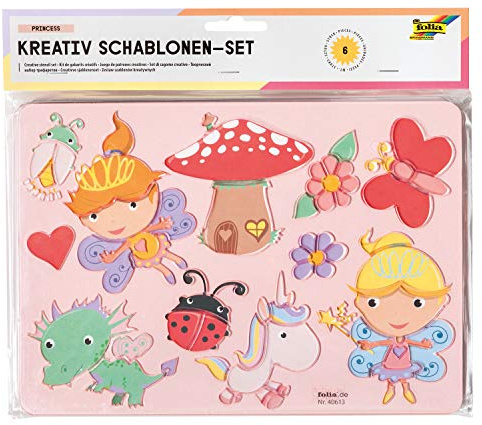 folia 40613 Creative Princess Lot de 6 pochoirs avec modèles à colorier pour colorier des Personnages féeriques, Facile à Utiliser avec des Crayons de Couleur, des feutres et des marqueurs