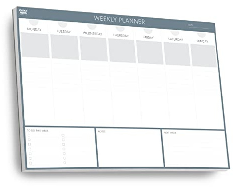 Weekly Planner Desk Pad - Clear Mind Concepts® - 52 Tear-Off Sheets - Undated Weekly Organiser Pad - To Do List, Desk Calendar for Productivity - Large A3 Size