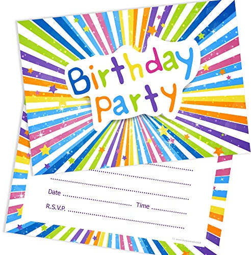 Olivia Samuel 20 x Colourful Childrens Birthday Invitations from A6 Postcard Size with envelopes