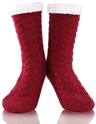 FUSACONY Chaussettes Slipper pour Femme Antidérapantes Pantoufle Chaussettes Tricotées Noël Doublure en Polaire Douce 35-42 (Rouge)
