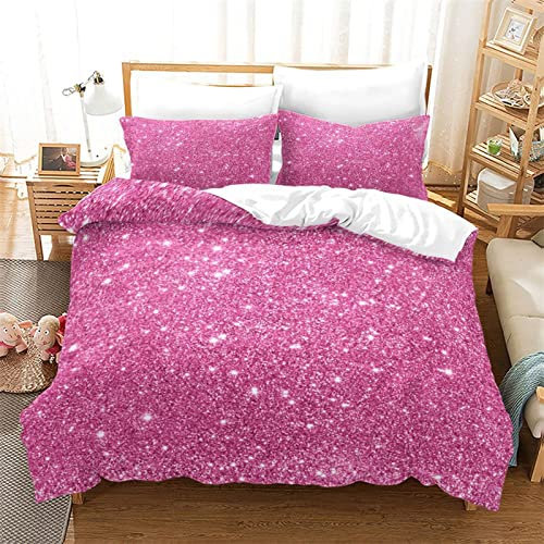 Housse de Couette 90x190 Paillettes Rose Foncé Supérieure Parure de Lit 1 Personne avec Fermeture Éclair avec 2 Taies d'oreiller 65x65 cm - Sets de Housse Couette en Microfibre