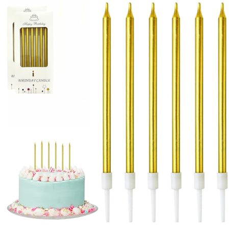 FUZVOL Gold Birthday Candles for Cakes - Boxed Gift Set (12 Pcs), Glittery Gold Candles for Party, Wedding & Anniversary Decorations