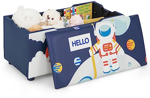 COSTWAY Cassapanca per Bambini in Legno, Panca 2 in 1 per Bambini con Coperchio Rimovibile, Organizer per Bambini per Soggiorno, Cameretta e Nido, 75 x 36 x 38 cm (Blu+Bianco)