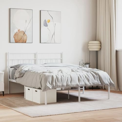 vidaXL Sängram med huvudgavel metall vit 140x190 cm, säng, metallsäng, metall sängram, sängar, metallsängar, metall sängramar, gästsäng, gästsängar