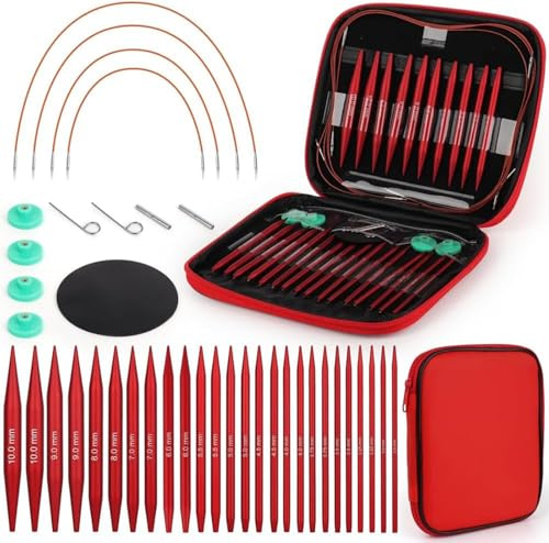 Leopacat Agujas Circulares Intercambiables,Aguja de Punto Ganchillo Aguja de Punto Circular Aluminio de 3 a 10 mm 4 Longitudes Ajustable Desmontables con Bolsa de Almacenamiento Para Tejer a Mano DIY