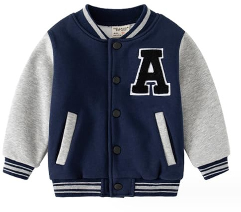 Acuryx Chaqueta de béisbol para niños con forro polar unisex Varsity Jacket Vintage Letra R J Chaqueta de deporte, A-azul., 3-4 Años