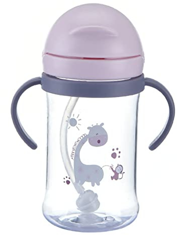 Xistuoz Strohhalmbecher, 400ml Babyflasche mit Strohhalm ab 6 Monate, Auslaufsichere Baby Trinkflasche mit Anti-Rutsch Griffen