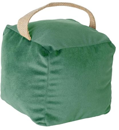 Nicola Spring Cube Door Stop - Green - 14cm - Pack of 1 - Velvet Indoor Doorstop Home Interior Decorative Floor Mounted Door Stop Weighted Fabric Doorstoppers with Handle for Home, Office