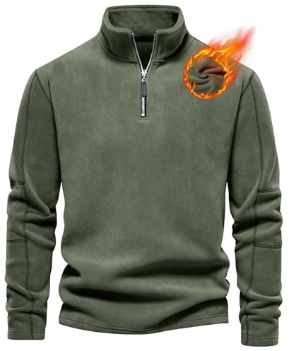 Livonmone Herren Fleece Pullover Warmes Microfleece Sweatshirt Half Zip Fleecepullover Armee Grün M