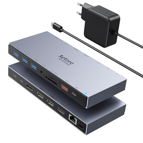 Station d'accueil USB C avec Alimentation 65W pour Ordinateur Portable Triple Écran HUB avec Double HDMI 4K, DP, PD 100W, Ethernet, USB 3.2 Gen 2, 10Gbit/s, SD/TF, Audio/Micro