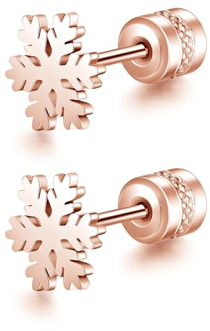 Mochity Ohrringe Schneeflocke Ohrstecker Schneeflocken, 316L Edelstahl Ohrstecker Hypoallergen Ohrringe Set Für Damen Herren, 14K Vergoldete Ohrstecker Gold Sliver Schwarz Roségold (A,Roségold)