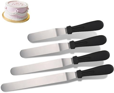 Glasurspatel, Set mit 4 Professionellen, Edelstahl Tortenspatel mit 25 cm, 30 cm, 35 cm, 40cm, Winkelpalette Kuchenspateln für Dekorieren von Kuchen, Gebäck und Backen