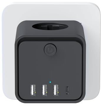 Cubo Enchufe USB 7 en 1，Ladron Enchufes Plano Múltiple con 3 Tomas Regleta Cubo,3 USB A 1 USB C, Enchufe Multiple Pared con Interruptor, Enchufe para Oficina, Cocina y Habitación