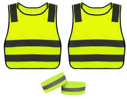 Anlising 2PCS Gilet de Sécurité pour Enfant, Gilet Jaune Enfant, avec 2 Bracelet Réfléchissant, Gilet de Sécurité Enfant, Gilet Fluo Enfant, Gilet Securite Enfant, pour Sport,Course,Vélo,École(Vert)
