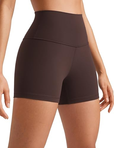 CRZ YOGA Mujeres Butterluxe Mallas Cortas Cintura Alta Fitness Yoga Ejercicio Corriendo Shorts de Ciclismo - 10cm Marrón Fudge Caliente 36
