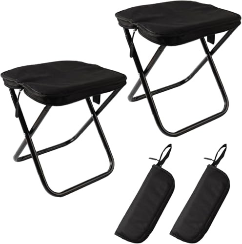 Grillix 2 pz Sgabello Pieghevole Piccolo, Mini Sgabello Pieghevole da Campeggio, 110 KG Capacità Carico e 5 Secondo Ripiega, per Pesca, Campeggio, Viaggi, Giardino(Nero)
