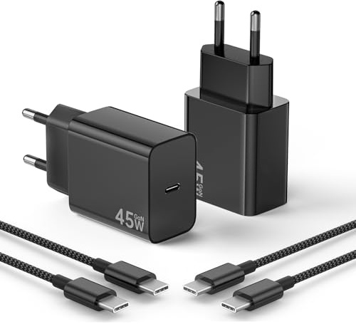 45W USB-C laddare för Galaxy S24 Ultra, PPS USB-C snabbladdare med 2M flätad kabel för Phone 17/16/15, Pad, kompatibel med Galaxy S25/S24/S23/S22/Note 20/10/S10/S9/A56, 2-pack, svart