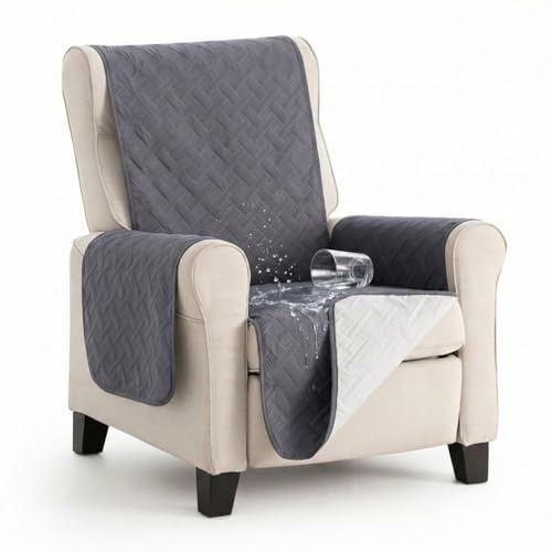MAXIFUNDAS | Cubre sofá Dry Protect | Color Gris | Válido para Sillón de 1 Plaza, Relax y Orejero | Repelente de Líquidos | Acolchado y Reversible | Funda Protectora Antimanchas | Apto para Mascotas
