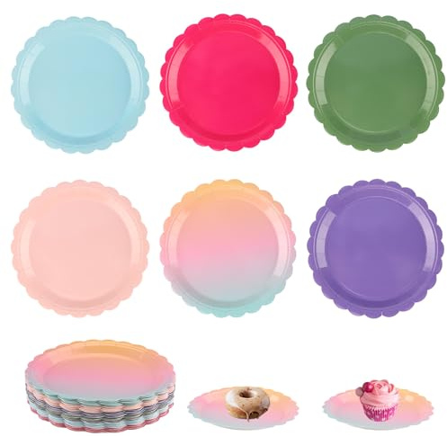 Zosenyer Platos Desechable Elegantes y Vajilla Desechable Cumpleaños Infantil, Plato Plástico y Cartón, Paper Plates, Navideños Desechables, Set Festivo Rosa 7’’ 60 Pcs