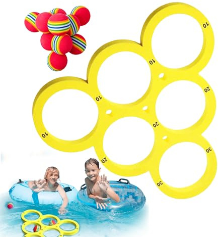 - Juego de bola flotante de piscina, juego de piscina multijugador EVA – Anillo flotante (28,7 cm) + 10 bolas, para niños y adultos, piscina, playa, fiestas de verano