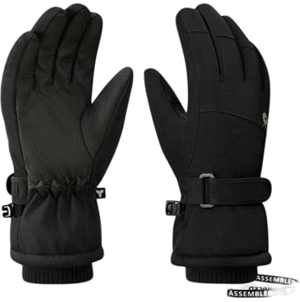 Jupsk Kids Winter Ski Gloves Waterproof Anti Slip Plush Thermal 3M Thinsulate Colorful Snowboard Gloves for Children Girls and Boys Age 8-12 (Black)