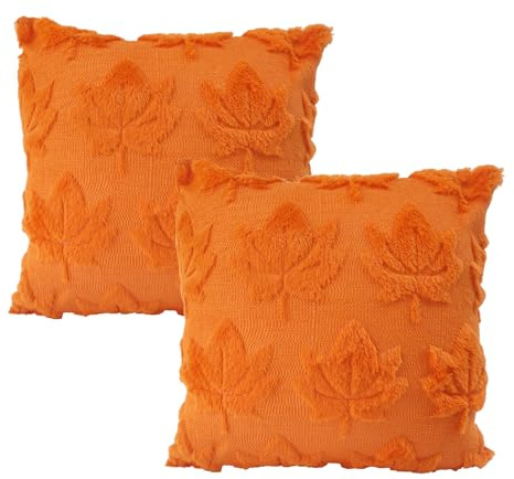 LMSHOWOWO Housse de Coussin Déco Automne 45x45cm, 2Pièces Housses de Coussin Décoratives en Forme de Feuille D'érable, Taies d'oreiller Décoration d'automne pour Decoration Canapé Salon Chambre