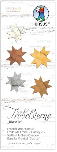Ursus 3511 00 99 - Étoiles Fröbel Classique, 130 g/m² en papier à dessin en argile, 80 bandes à plier, taille 1 x 50 cm, Ø 4,3 cm, 5 couleurs, avec instructions de bricolage, DIY papier de bricolage