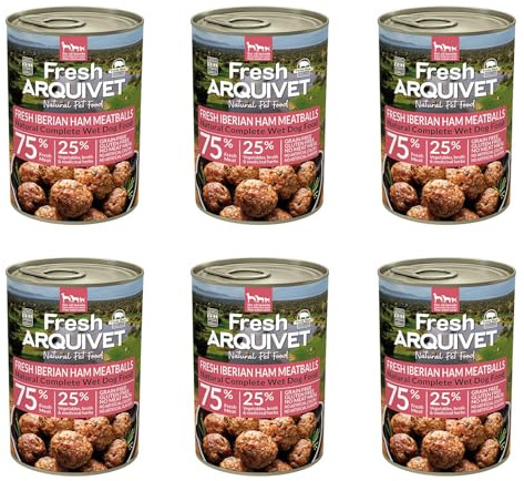 ARQUIVET - Lot de 6 boulettes fraîches de Jambon ibérique - Boîtes de boulettes de Jambon ibérique - Boîtes de 400 g - Nourriture Humide pour Chiens, Toutes Races