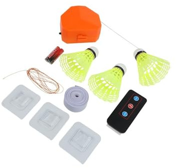 MeevrgR Entrenador de bádminton para práctica en interiores con cordón elástico ajustable y control remoto, juego de 3 bolas de nailon para niños y 3 pelotas
