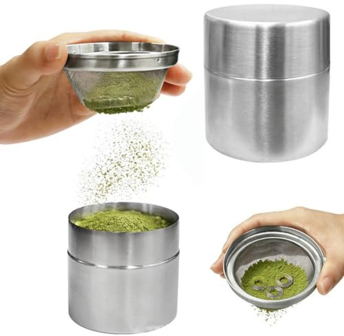 Set con setaccio per polvere Matcha e scatola portaoggetti, in acciaio inox, con anelli agitatori, contenitore con coperchio, organizer per polvere di tè per cucina, bar e caffetteria