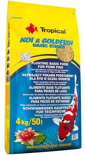Tropical Koi&Goldfish Basic Sticks 4kg - Aliment de Base Flottant pour carpes koï et Poissons d'étang