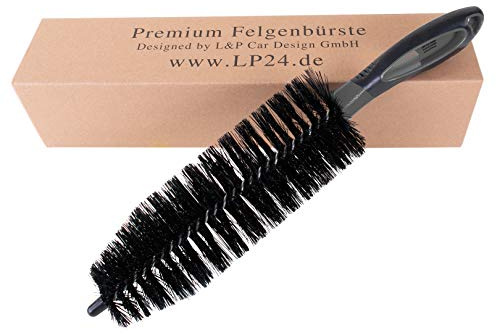 L & P Car Design Premium fälgborste lång bil motorcykel fälgar aluminiumgaller borste skonsam effektiv 36 cm rengöringsborste hjul fälgrengöringsborste för rengöring av professionell kvalitet 1 Stück Schwarz Grau