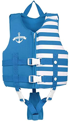 Wytbaby Kids Swim Vest for Boys Girls, Toddler Float Jacke with Zipper & Adjustable Strap for Pool Beach，L (6-8 Years, 51-66lbs)，Blue