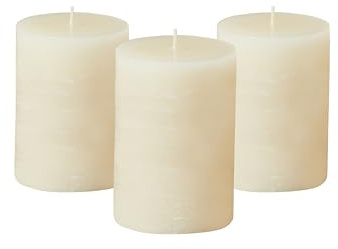 Simply Soson 3x4 inch Ivory Pillar Candles Set of 3, Rustic Texture, Unscented Ivory Candles, Dripless Candles, 3 inch Pillar Candles Ideal as Wedding, Parties, Spas, Dinner, Home Decoration, Church