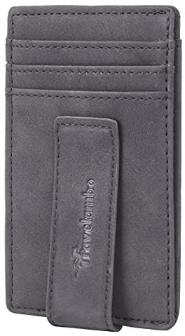Travelambo Money Clip for Men Magnetic Front Pocket Wallet Slim Wallet Minimalist Card Holder RFID Blocking (Black Smooth)
