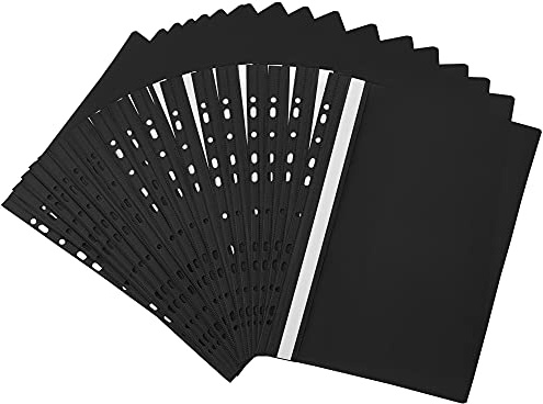 Netuno 20x chemise à lamelles perforée A4 noire protège-documents A4 dos rigide chemises de présentation couverture transparente farde à lamelles pour documents