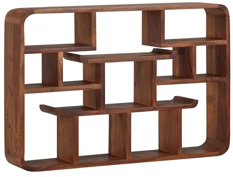 Wohnling Wandregal 80x55x15 cm Sheesham Massivholz Hängeregal Modern Schwebend, Großes Design Schweberegal, Regal Hängend Wohnzimmer, Bücherregal Wand