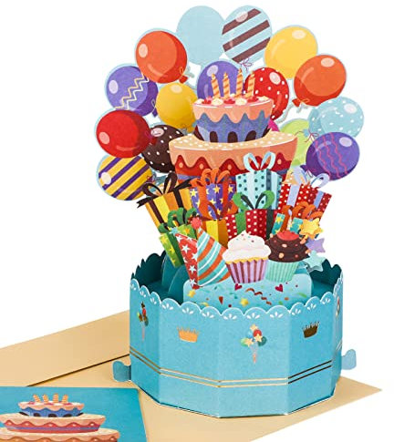 Fanshiontide 3D Geburtstagskarte, Pop Up Geburtstagskarte mit Umschlag, Ballon Happy Birthday Geburtstagskarte für Kinder, Frau, Mutter, Familie oder Freunde