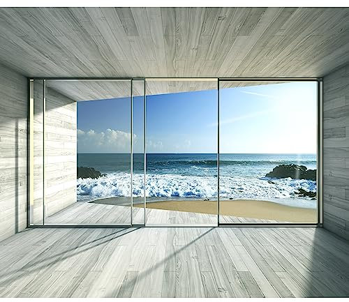 murando - Fototapete Premium-Vlies Meer Fenster 350x256 cm - Foto Tapete Schlafzimmer Wohnzimmer Moderne Vliestapete XXL Wandtapete Motivtapeten Bildtapete 3d Effekt Dekoration -Strand c-A-0084-a-c
