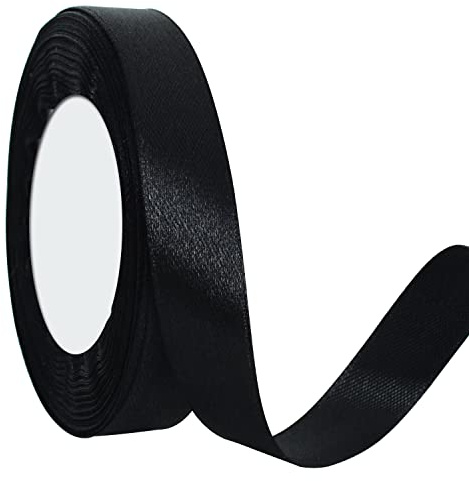 TONIFUL 15mm X 22M Black Satin Ribbon Wide Solid Fabric Ribbons for Wedding Car Cutting Ceremony Grand Opening Chair Sash Hair Sewing Craft Gift Wrapping Wedding Party Decoration
