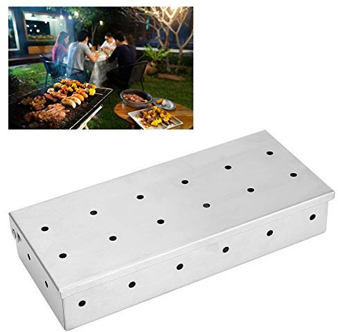 Alvinlite Boîte De Fumage pour Barbecue à Copeaux De Bois, Charbon De Bois, Barbecue à Gaz avec Couvercle à Charnière, Barbecue Et Accessoires pour Fumoir, Fumoir D'extérieur, Acier Inoxydable