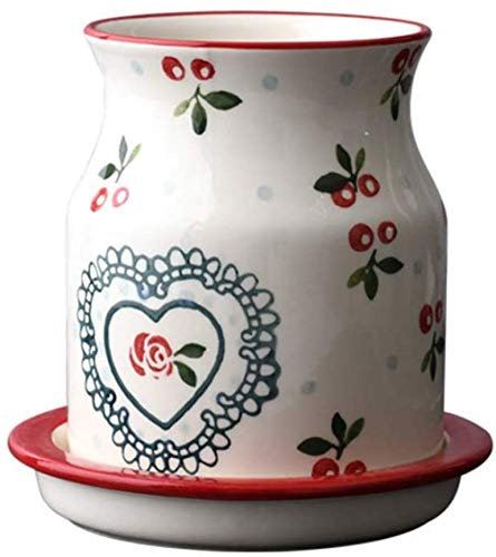 Ceramic Pot Utensils - Vintage Kitchen Utensil Organizer Antique Design Cooking Utensil Cutlery Holder - Country Style Crock Cookware Enthuziast, White