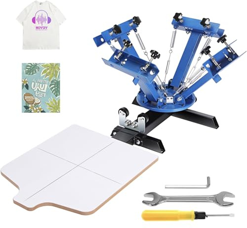VEVOR Macchina da Stampa Serigrafica a 4 Colori 1 Stazione, 21,2 x 17,7 Pollici / 54 x 45 cm Pallet di Posizionamento a Doppio Strato Te di t-Shirt, Blu