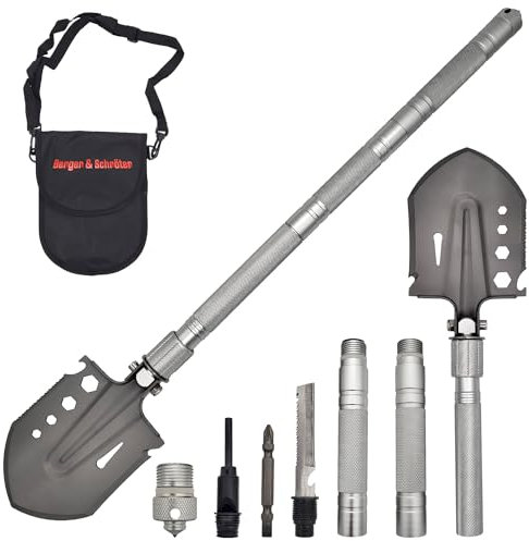 Berger & Schröter Klappspaten Outdoor Schaufel Multifunktionsspaten Survival Klappbar mit 3 Verlängerungen Überleben Garten Wandern Camping