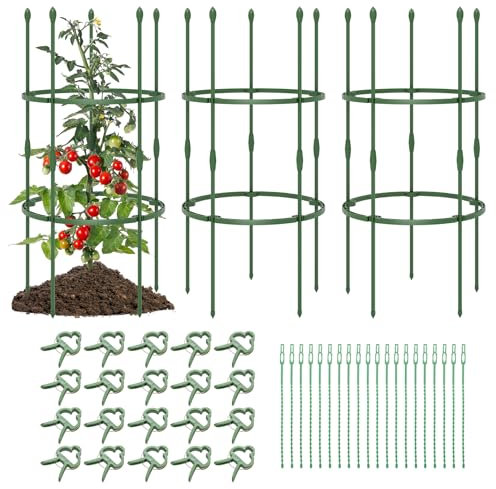 GOPLUS Rankhilfe Tomaten, 3er Set Tomatenturm mit Verstellbarer Höhe & Kabelbindern, Tomatenkäfig Gurken Rankhilfe Gurkenturm Rankturm Ranksäule für Kletterpflanzen (50 x 102 cm)