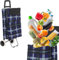 43.5Liter Wasserabweisender Trolley Einkaufstrolley Klappbar, Shopping Trolley, Einkaufswagen Faltbar, Einkaufstasche mit 2 Rädern, Einkaufskorb mit Rollen (Blau/Weiß kariert)