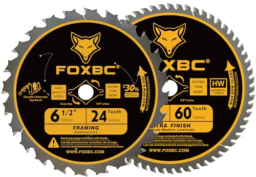 FOXBC 6-1/2 inch Circular Saw Blade 24T 60T Combo Pack, Wood Cutting, Thin-Kerf with 5/8 Arbor